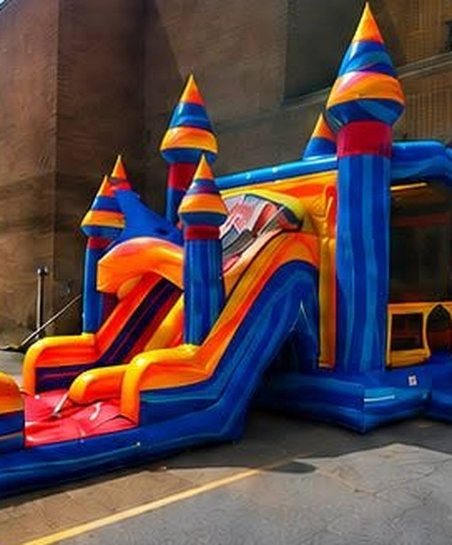 Combo Bouncer with Pool inflatable rental set up on a lawn