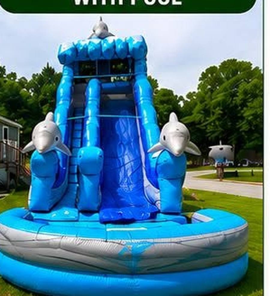 19ft Waterslide with Pool inflatable rental set up on a lawn