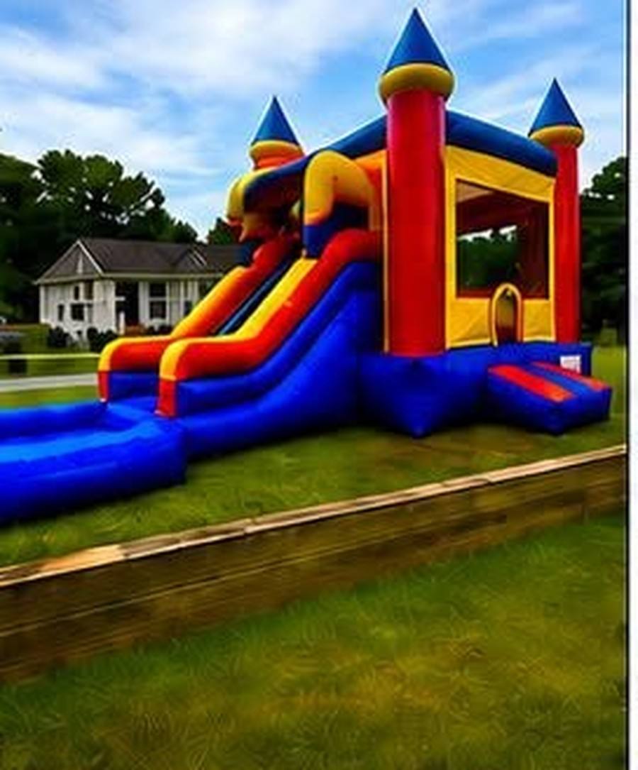 Castle Fun Combo inflatable rental set up on a lawn